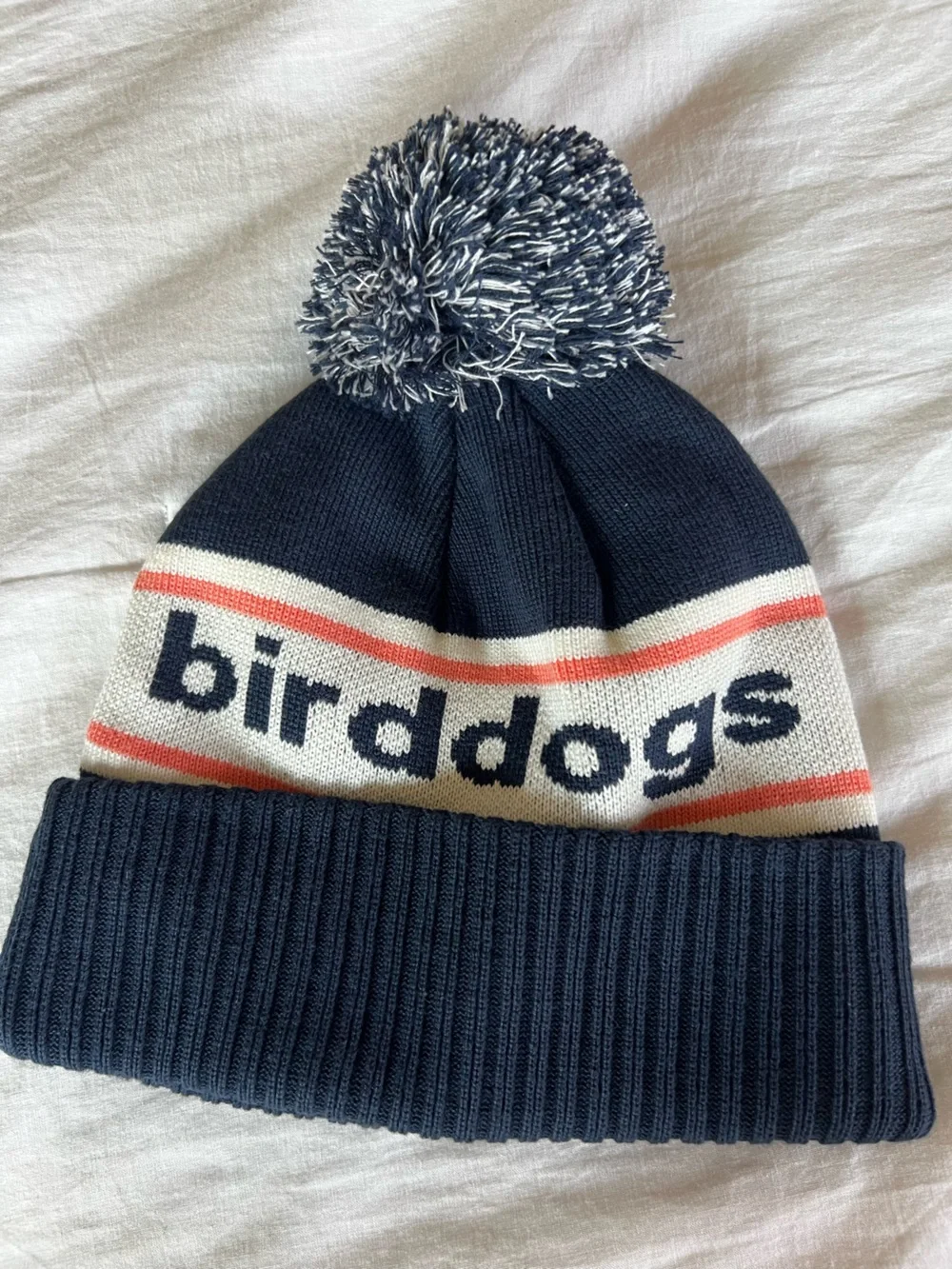 Birddogs Navy Beanie with Cream Panel & Coral Stripes